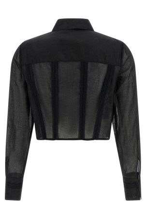 Сорочка максі з вишитим логотипом Чорна ELISABETTA FRANCHI CA12661E2110