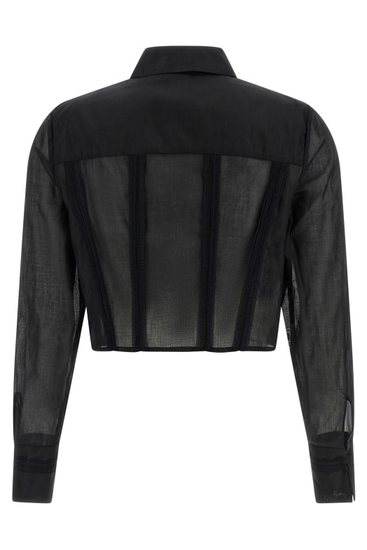 Logo embroidery maxi crop shirt Black