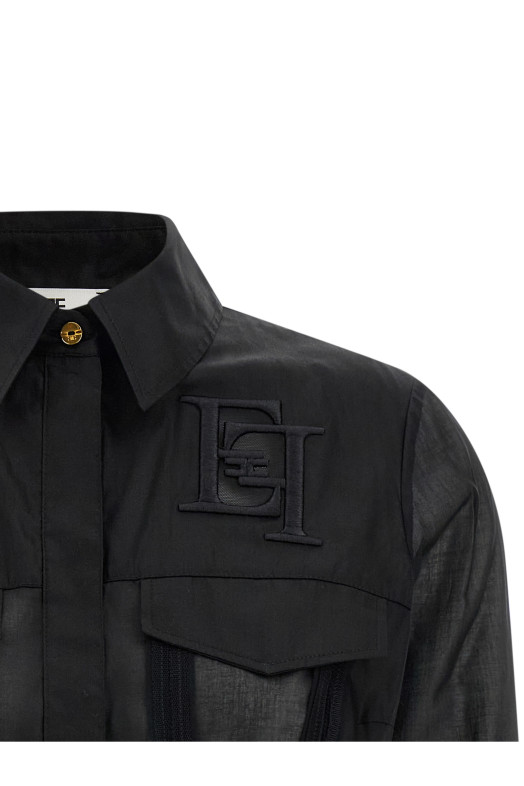 Logo embroidery maxi crop shirt Black