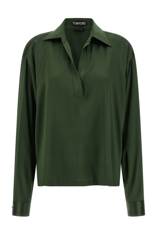 Шелковое поло зеленого цвета TOM FORD TS2144FAX881GCA