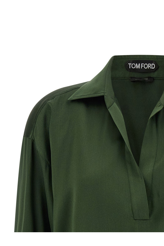 Шелковое поло зеленого цвета TOM FORD TS2144FAX881GCA