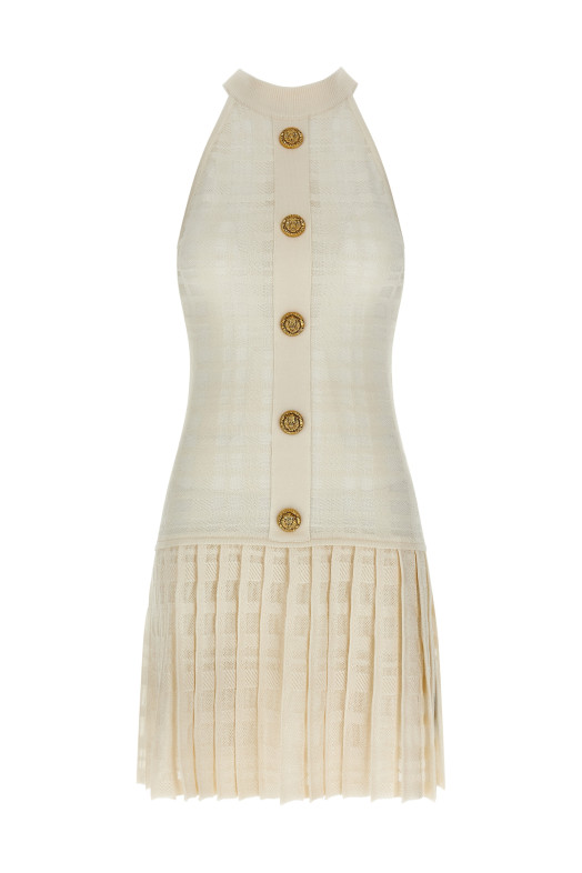 Tartan knit dress White