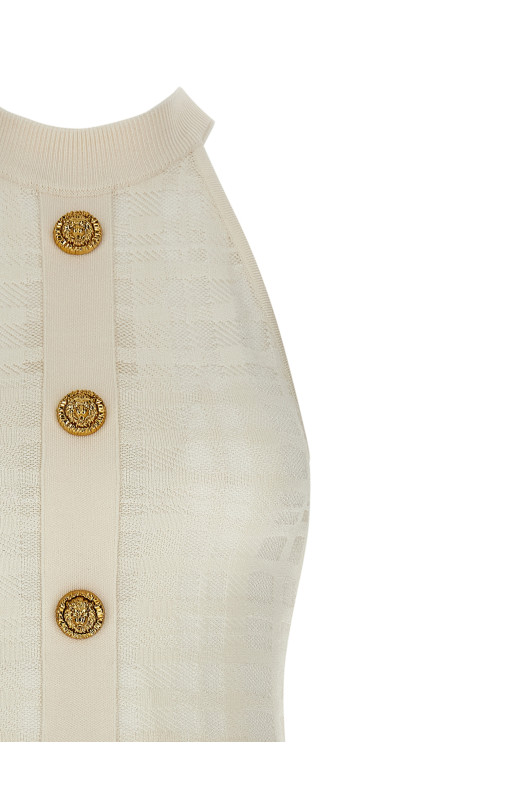 Tartan knit dress White