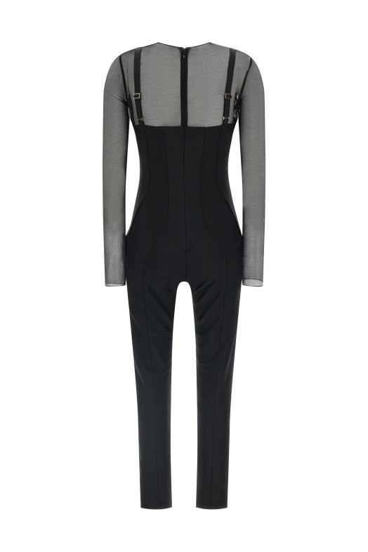 Комбинезон из джерси и тюля Черный ELISABETTA FRANCHI TU05661E2110