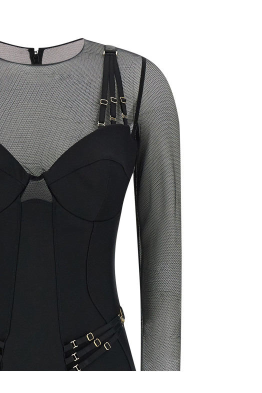 Комбинезон из джерси и тюля Черный ELISABETTA FRANCHI TU05661E2110