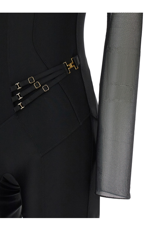 Комбинезон из джерси и тюля Черный ELISABETTA FRANCHI TU05661E2110