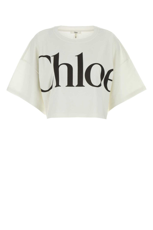 Ivory cotton oversize t-shirt Multicolor CHLOE (CH24AJH09183)