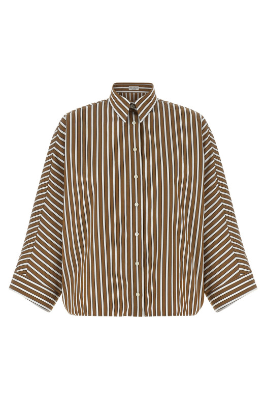 Рубашка в полоску Monile Коричневая BRUNELLO CUCINELLI MH749MX716C003