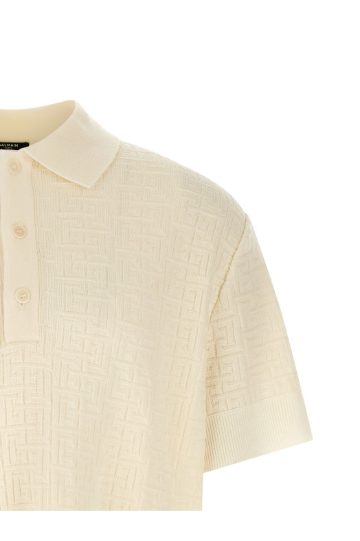 Поло з жакардовим монограмом Біле BALMAIN GH1GB044KI030KA