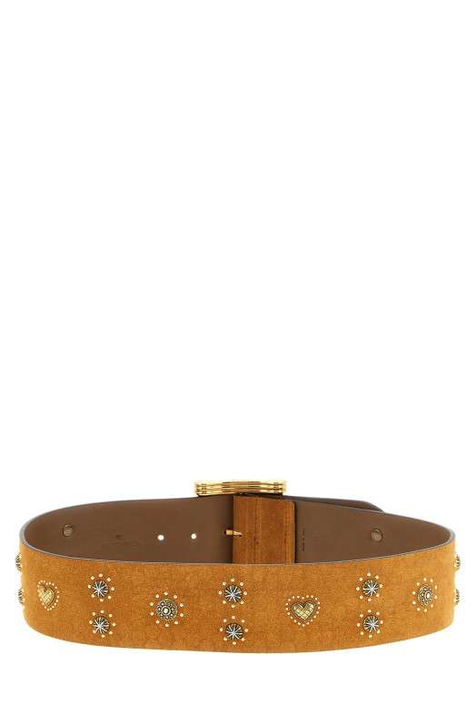 Suede studded belt Brown