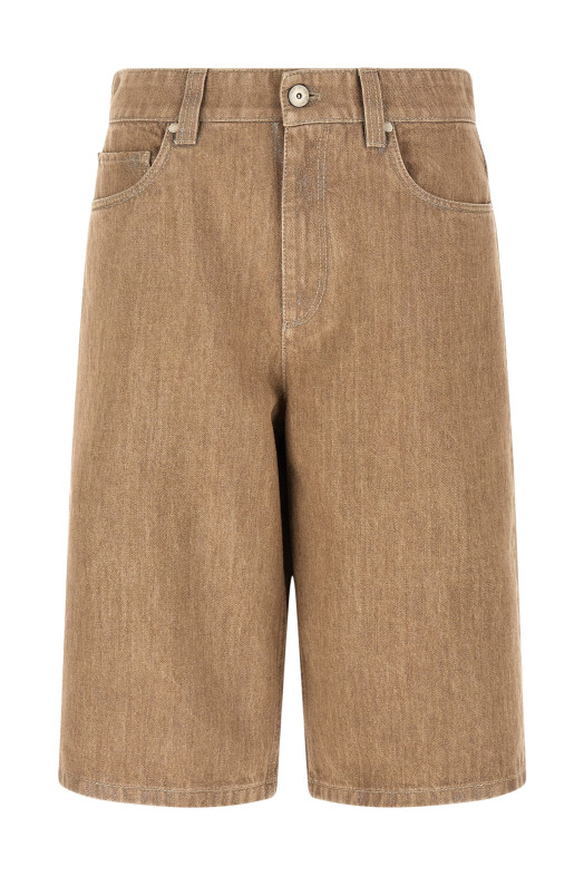 Бежевые бермуды из ламе-денима BRUNELLO CUCINELLI ML109P4072C1340