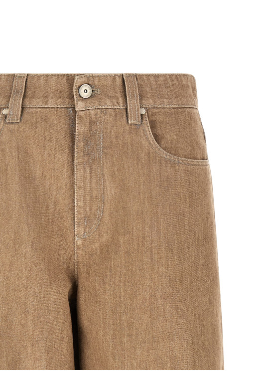 Бежевые бермуды из ламе-денима BRUNELLO CUCINELLI ML109P4072C1340