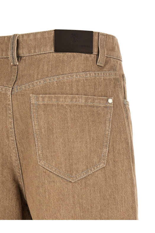 Бежевые бермуды из ламе-денима BRUNELLO CUCINELLI ML109P4072C1340