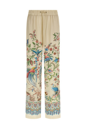 Flora and fauna printed trousers Beige