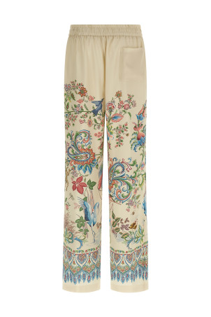 Flora and fauna printed trousers Beige
