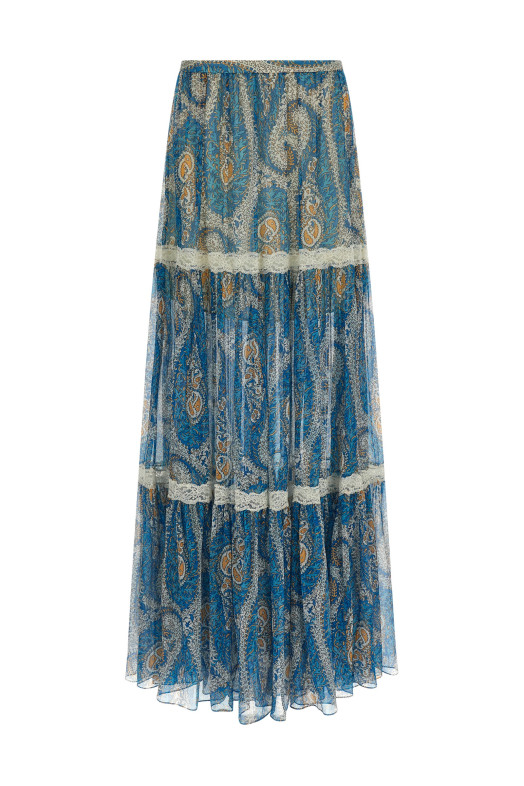 Lace insert skirt BLUE