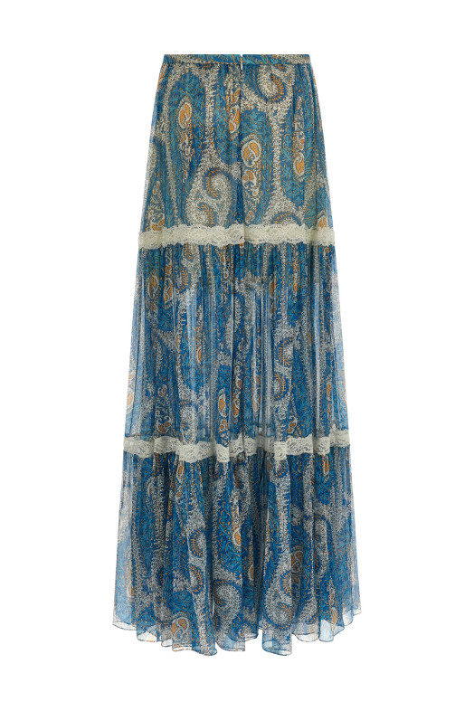 Lace insert skirt BLUE