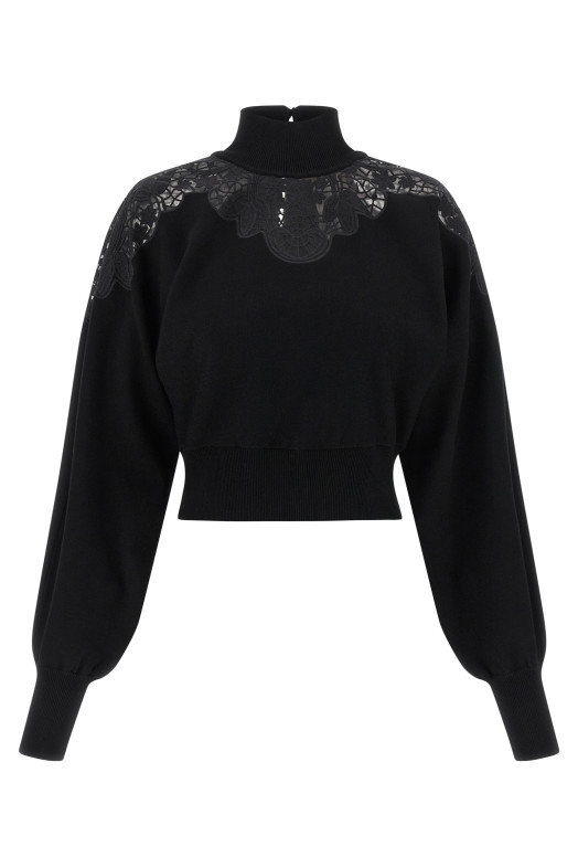 Tulle lace sweater Black