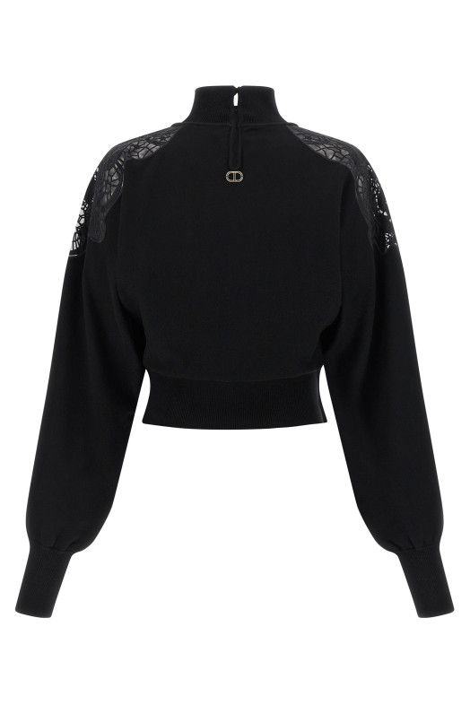Tulle lace sweater Black