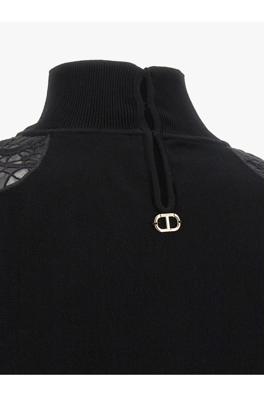 Tulle lace sweater Black