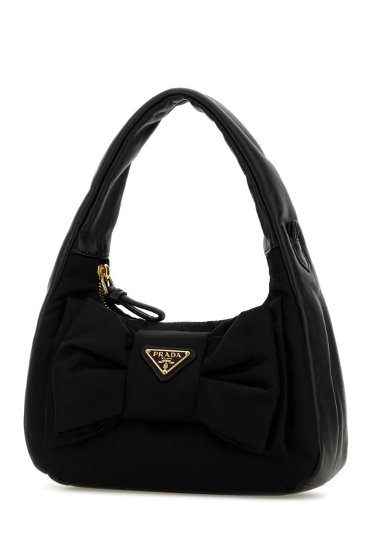 Black Re-Nylon and lather handbag Black PRADA (1BC241VOXORP0C)