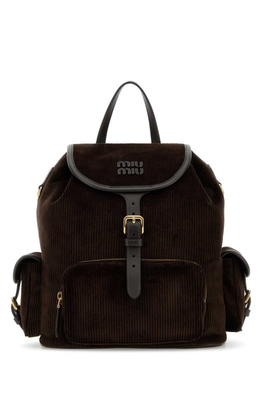 Темно-коричневый вельветовый рюкзак MIU MIU (5BZ042VOOMAF81)