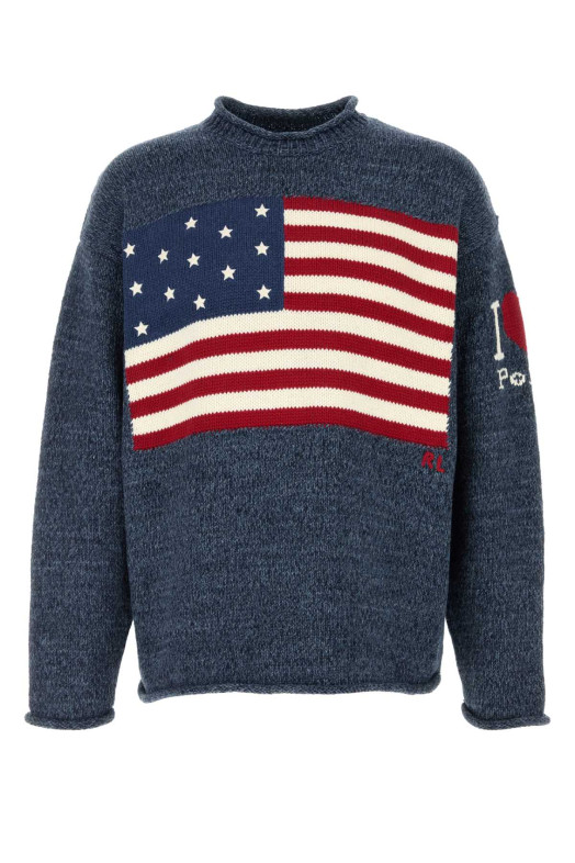 Светр оверсайз з бавовни синього кольору Melange POLO RALPH LAUREN (710P05225)