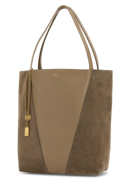 Dove grey leather and suede ChloÃ¨ Spin shopping bag CHLOE (CH25WS811Q76)