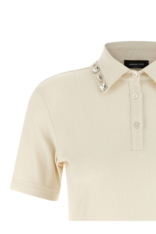 Рубашка-поло с кристаллами на воротнике Бежевая FABIANA FILIPPI JED266F138L9080145
