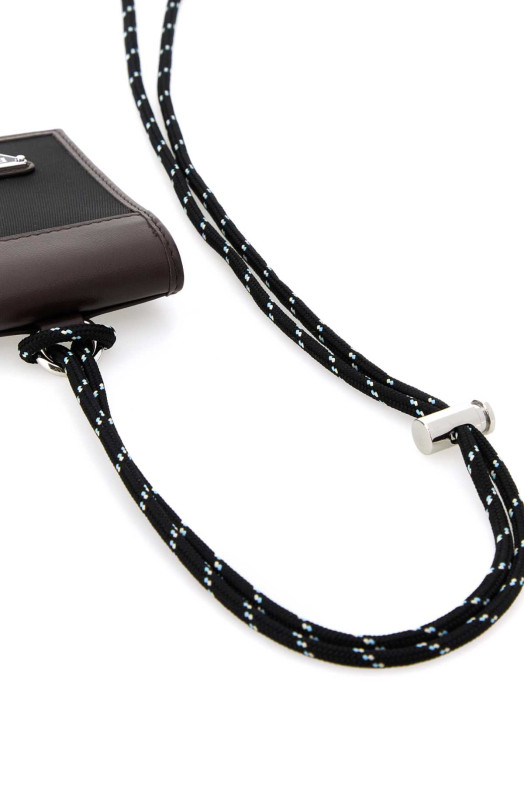 Двухцветный кардхолдер из канваса и кожи Черный PRADA (2MR0472DW3)