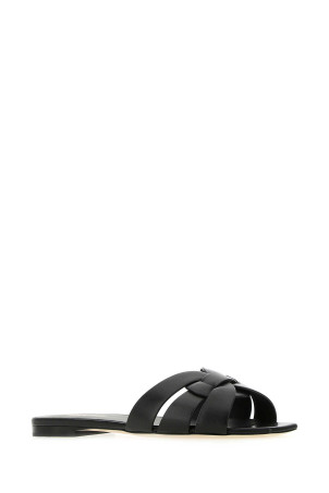 Black leather Tribute slippers Black SAINT LAURENT (571952BDA00)