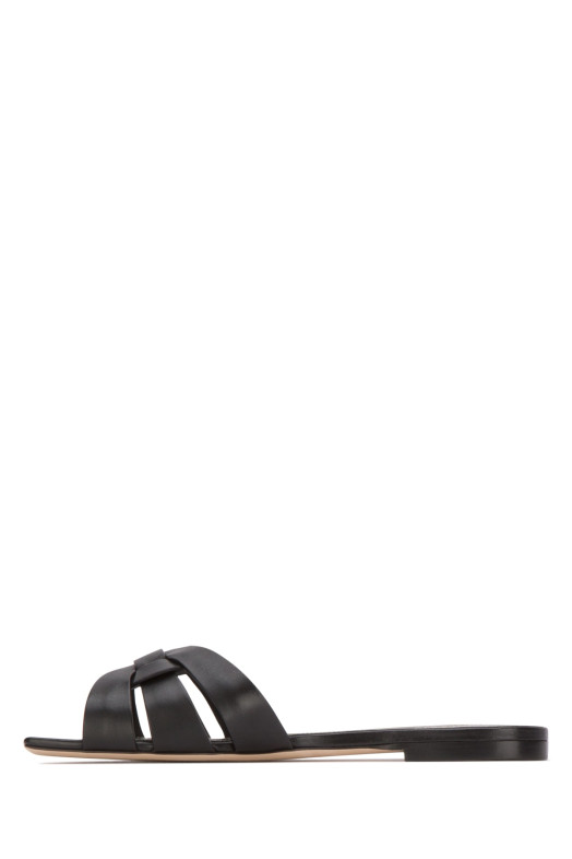 Чорні шкіряні тапочки Tribute Чорні SAINT LAURENT (571952BDA00)