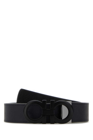 Midnight blue leather reversible belt Black and white SALVATORE FERRAGAMO (675542780047)