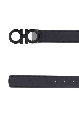 Midnight blue leather reversible belt Black and white SALVATORE FERRAGAMO (675542780047)
