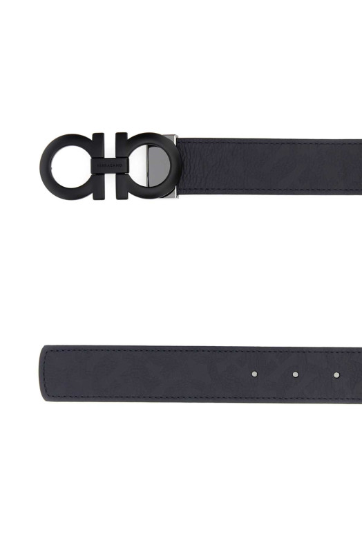 Midnight blue leather reversible belt Black and white SALVATORE FERRAGAMO (675542780047)