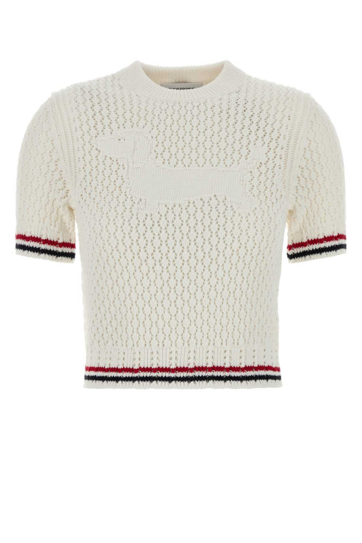 White crochet sweater White THOM BROWNE (FKA511AY3062)