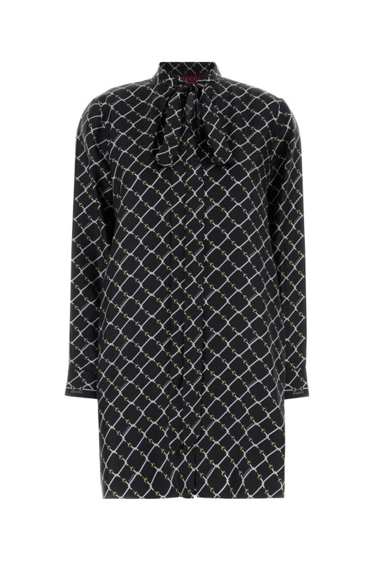 Шелковое мини-платье с принтом GUCCI (853056ZAUM1)