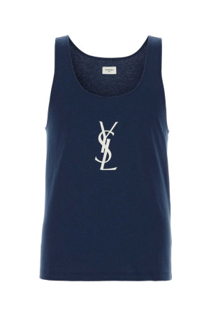 Blue cotton tank top SAINT LAURENT (858319Y38AK)