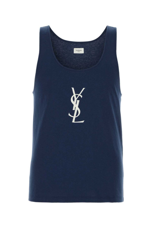 Blue cotton tank top SAINT LAURENT (858319Y38AK)