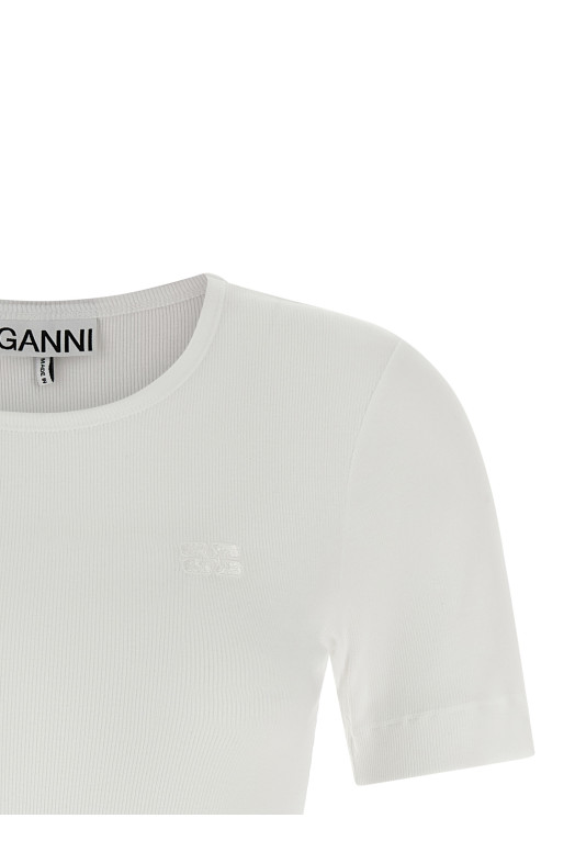 Футболка с вышитым логотипом Белая GANNI A1050182151
