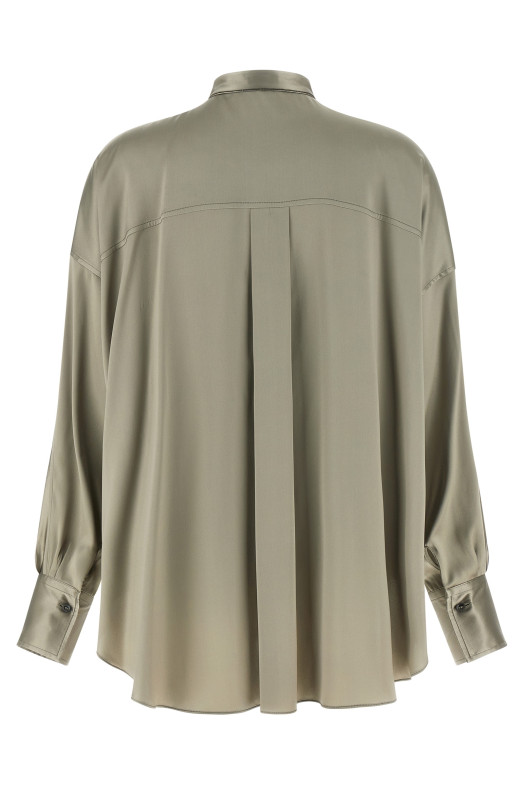 Рубашка с корейским воротником Зеленая BRUNELLO CUCINELLI M0C59MY906C9125