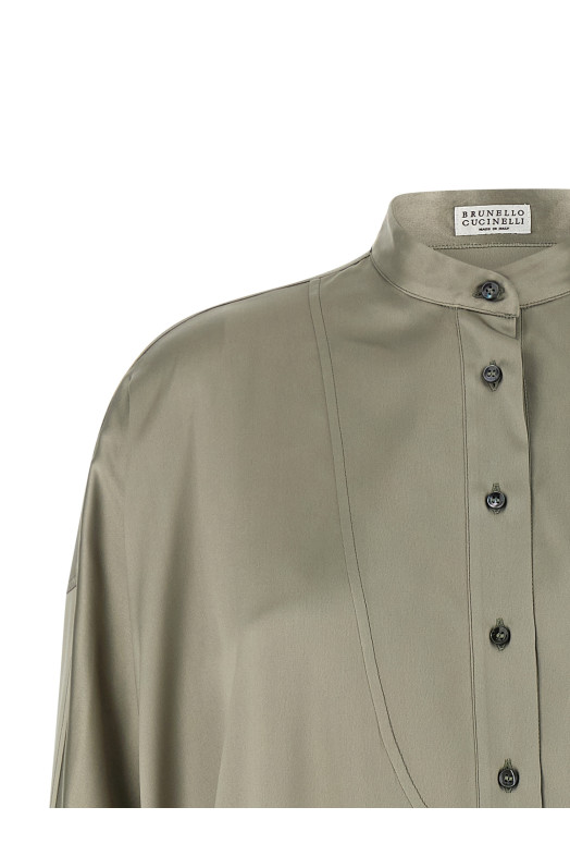 Рубашка с корейским воротником Зеленая BRUNELLO CUCINELLI M0C59MY906C9125