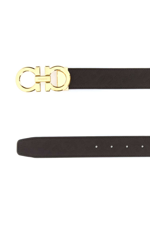 Темно-коричневый кожаный двусторонний ремень SALVATORE FERRAGAMO (679710770651)
