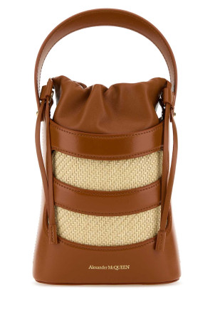 Two-tone leather and raffia mini The Rise bucket bag ALEXANDER MCQUEEN (7959001VPIO)
