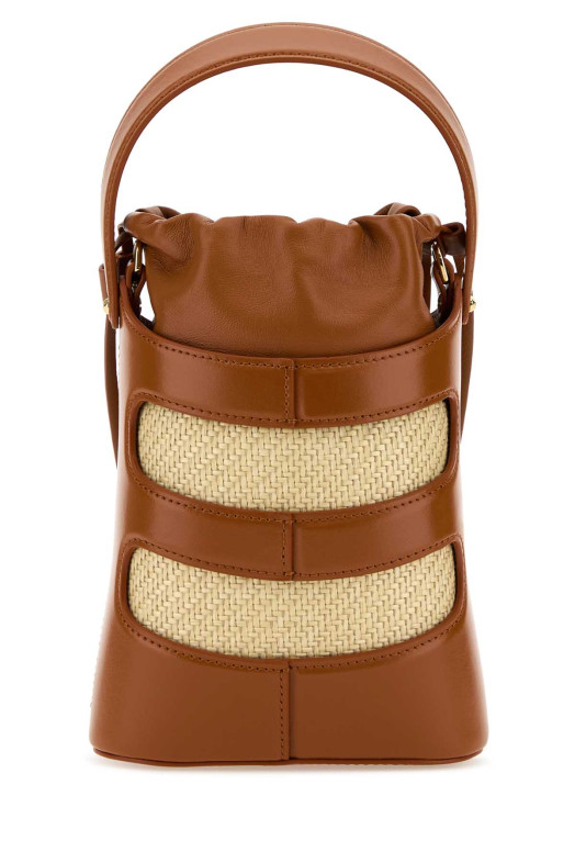 Two-tone leather and raffia mini The Rise bucket bag ALEXANDER MCQUEEN (7959001VPIO)