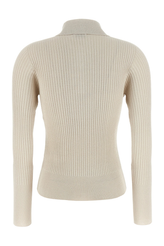 Lurex ribbed polo shirt Beige