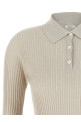 Lurex ribbed polo shirt Beige