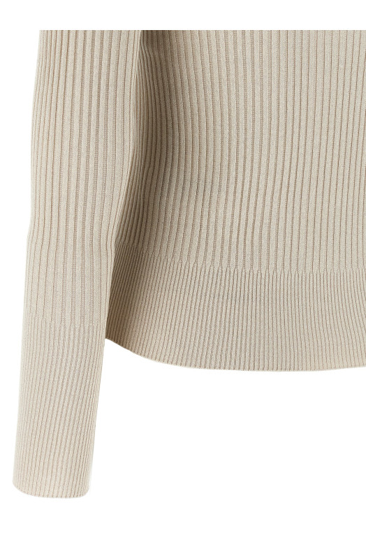 Lurex ribbed polo shirt Beige