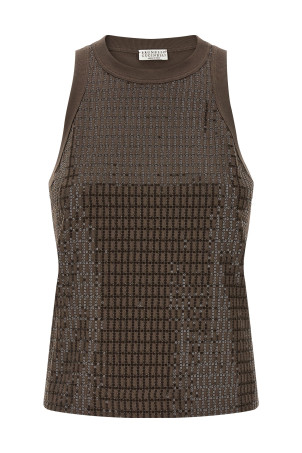 'Dazzling Check Embroidery' top Brown
