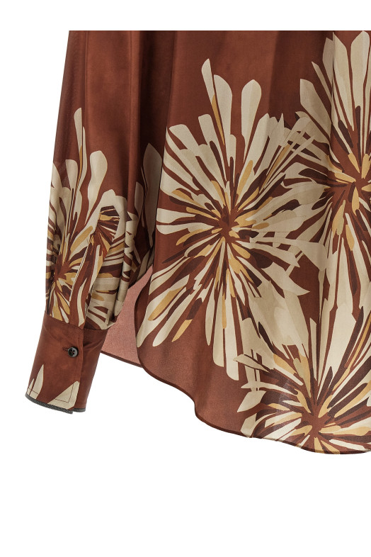 Рубашка с цветочным узором Коричневая BRUNELLO CUCINELLI MQ967RH206C008